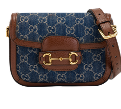 Horsebit 1955 Small Crossbody, Denim/Leather, Blue/Brown,658574, DB/S, 3*